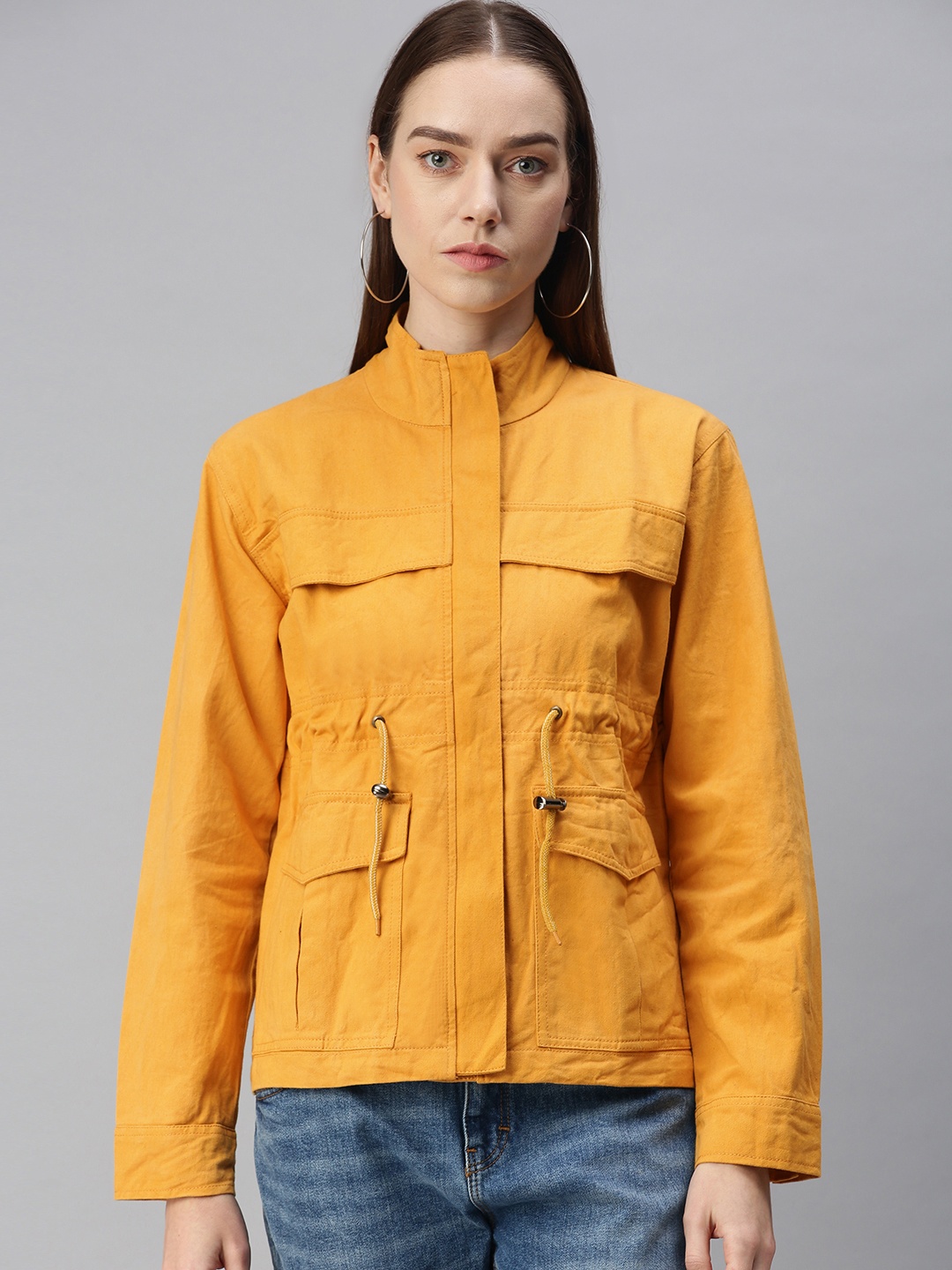 

VOXATI Women Yellow Denim Jacket