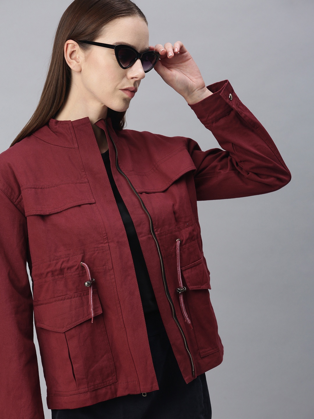 

VOXATI Women Maroon Denim Jacket