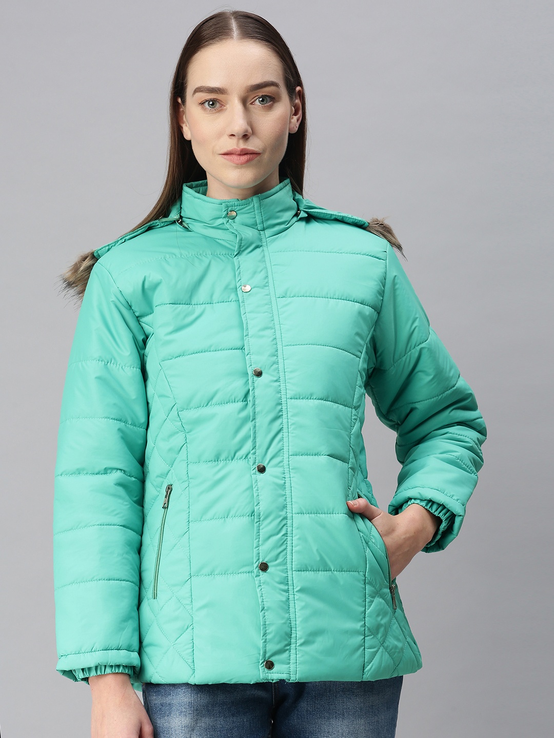 

VOXATI Women Sea Green Padded Jacket