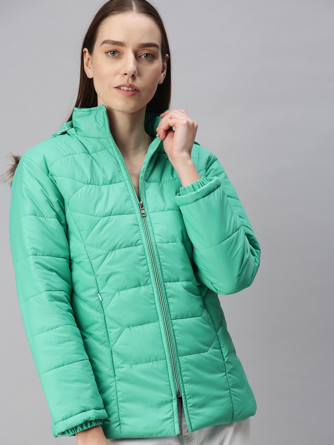 

VOXATI Women Sea Green Longline Padded Jacket