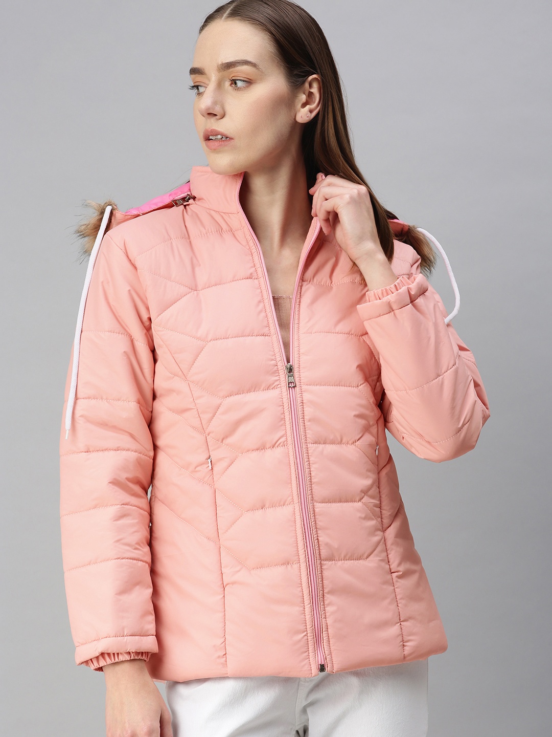 

VOXATI Women Peach-Coloured Open Front Jacket