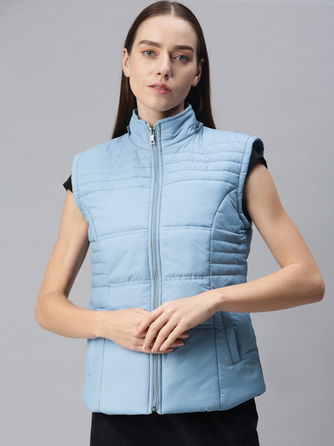 VOXATI Women Blue Longline Padded Jacket