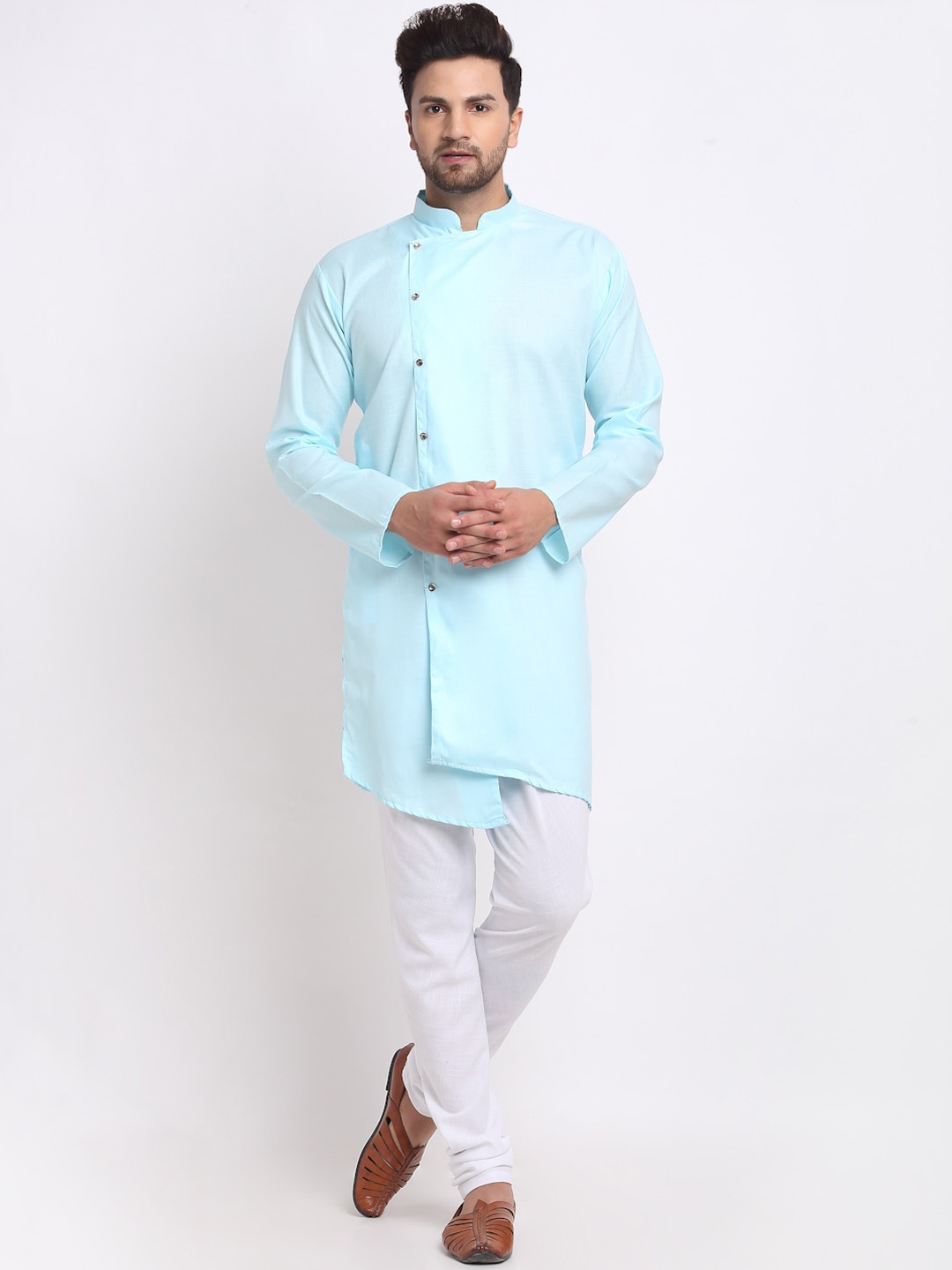 

Benstoke Men Blue & White Angrakha Kurta with Pyjamas