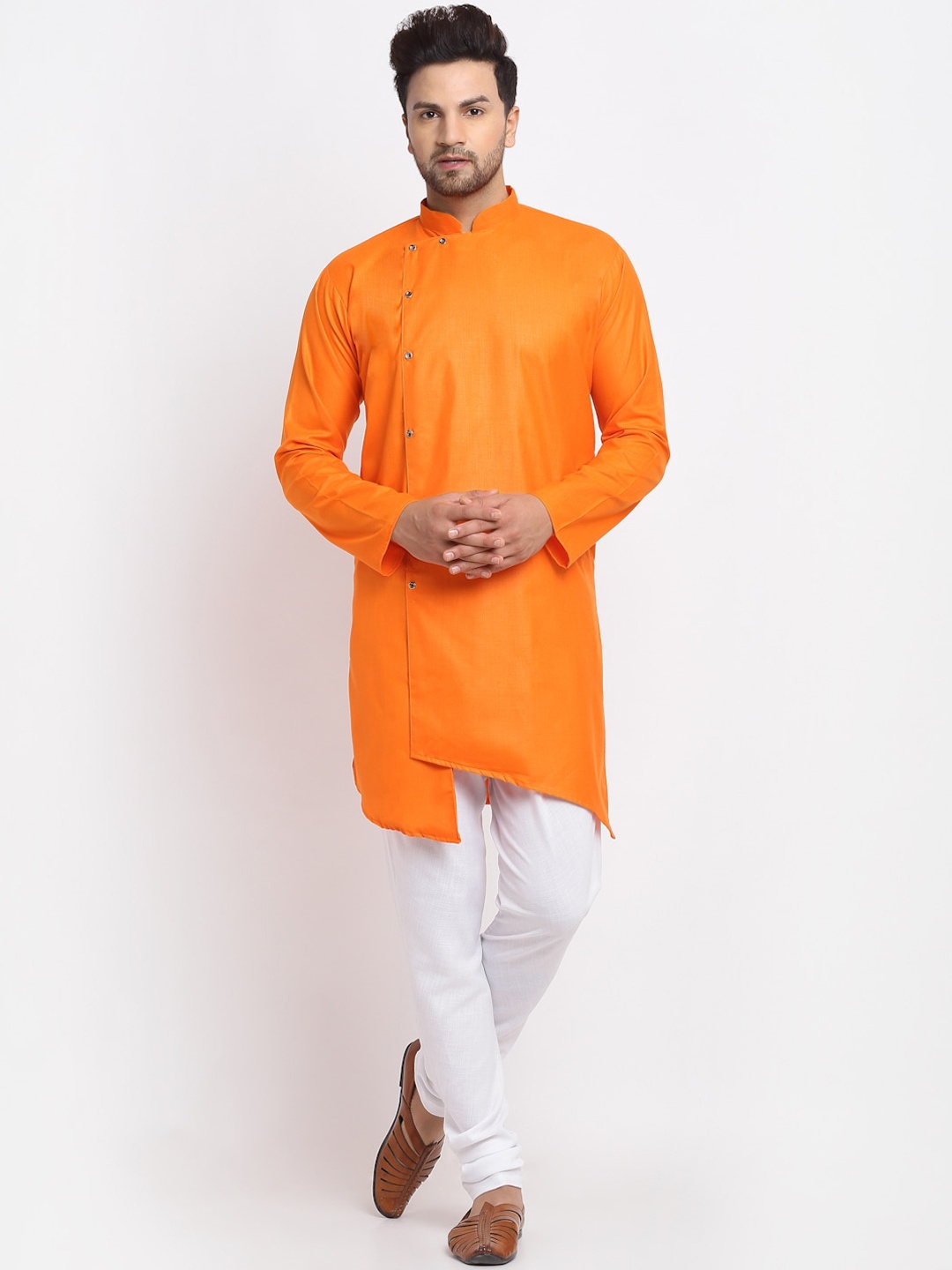 

Benstoke Men Orange & White Angrakha Kurta with Pyjamas