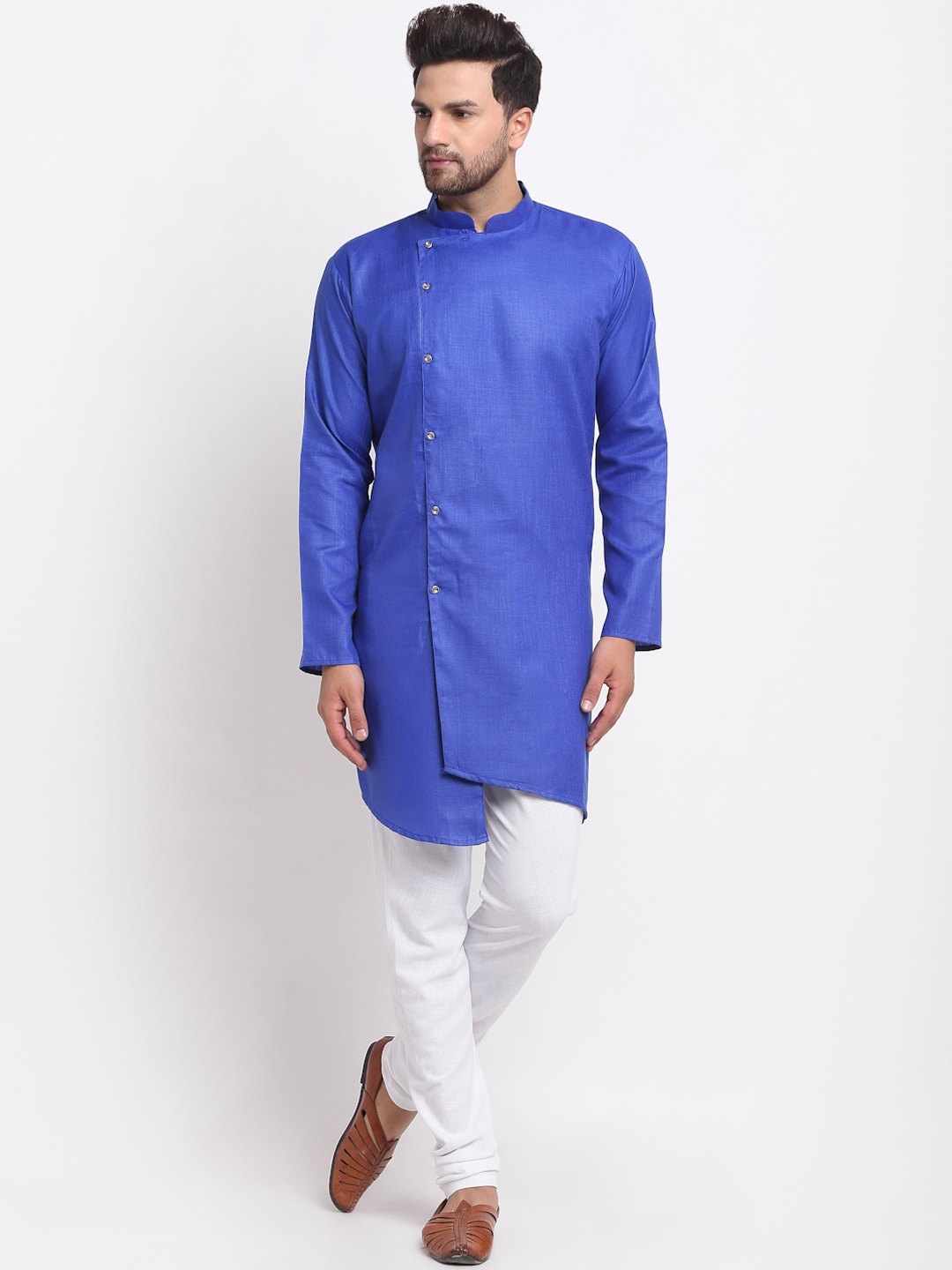 

Benstoke Men Blue & White Angrakha Kurta with Pyjamas