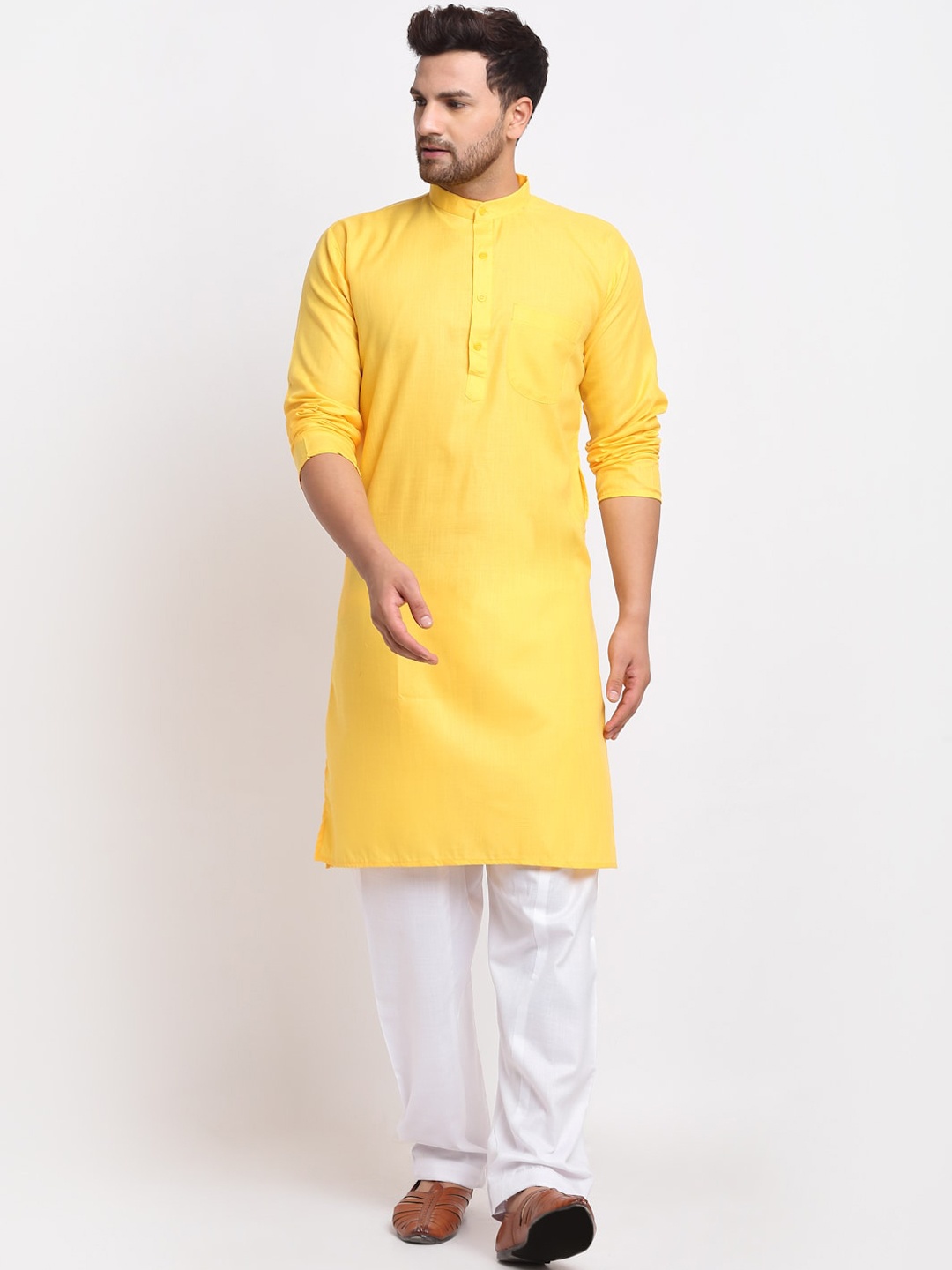 

Benstoke Men Yellow Regular Kurta with Pyjamas