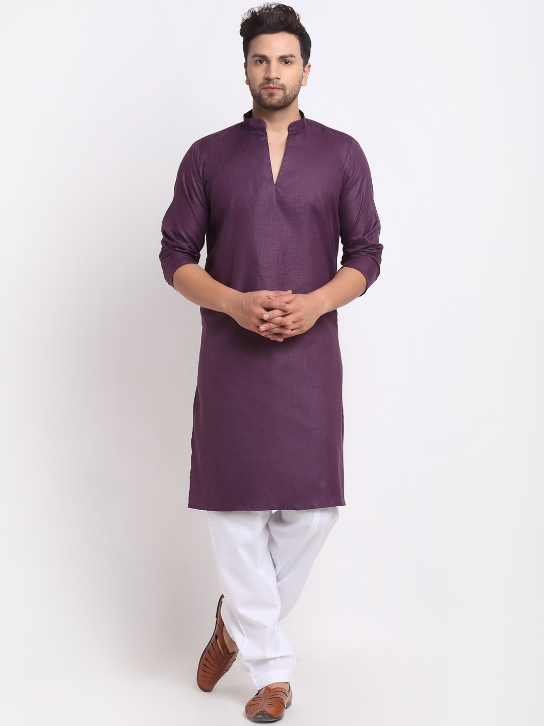 

Benstoke Men Purple Pleated Kurta with Salwar