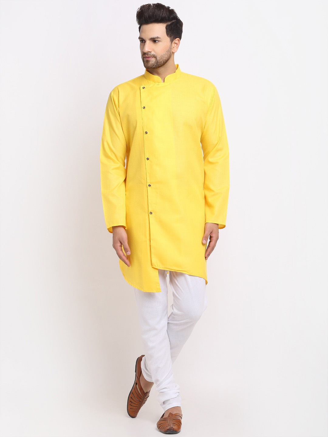 

Benstoke Men Yellow Angrakha Kurta with Pyjamas