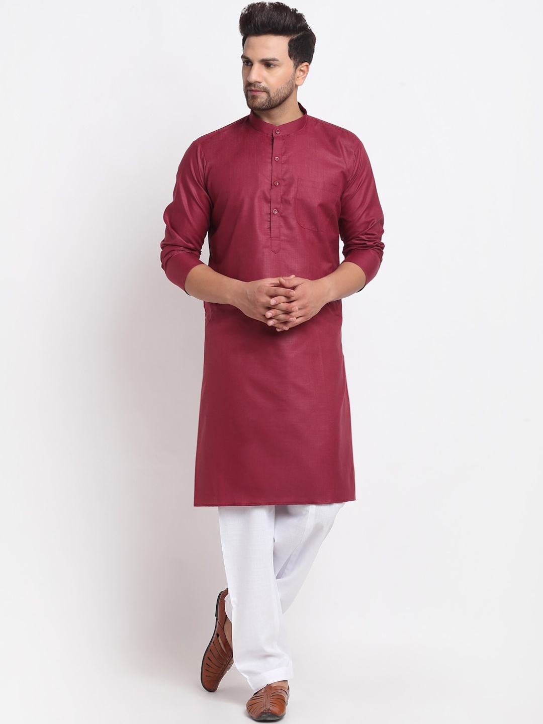 

Benstoke Men Maroon Regular Kurta with Pyjamas