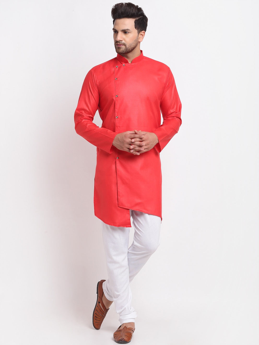 

Benstoke Men Red Angrakha Kurta with Churidar