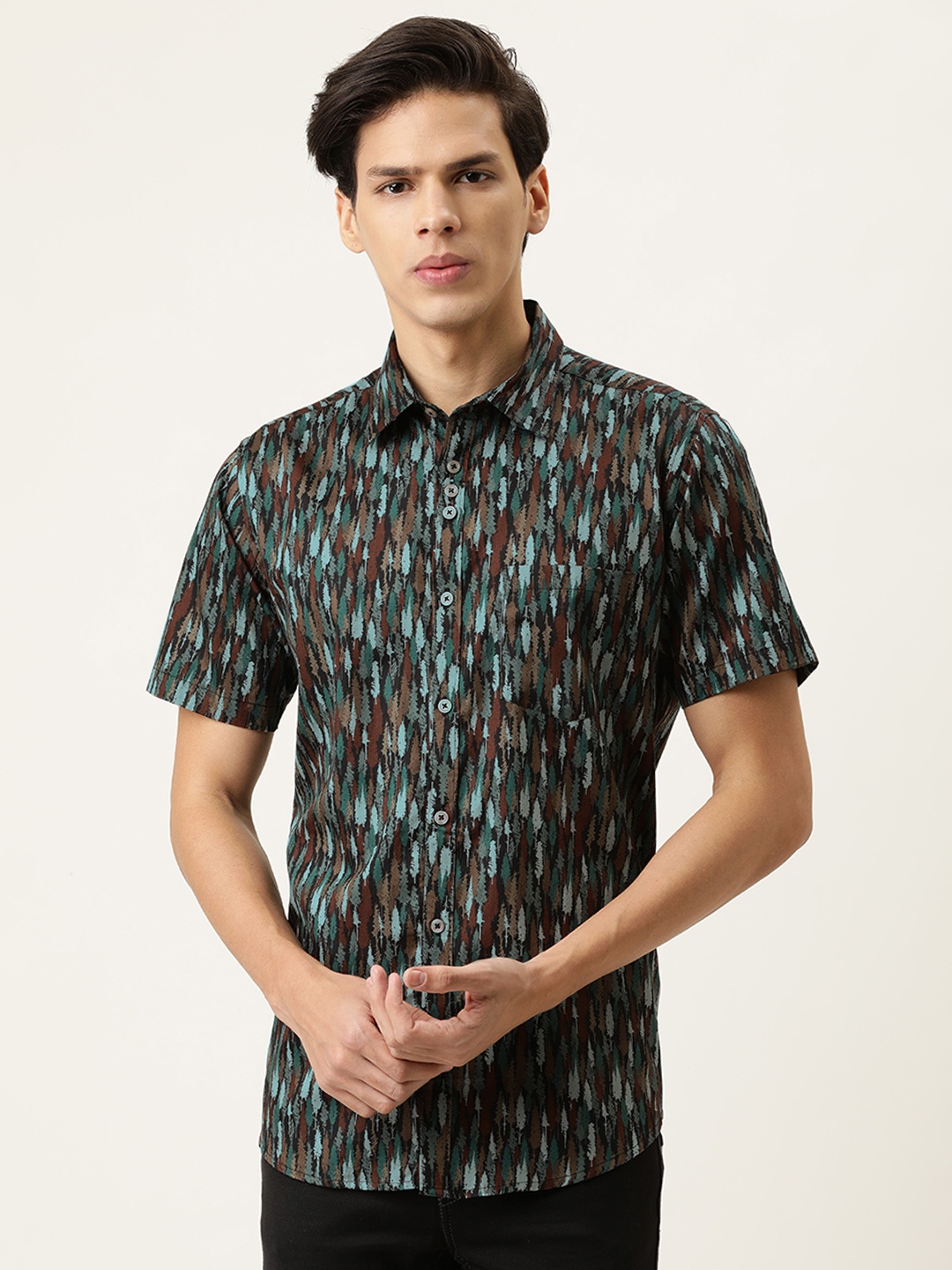 

COUPER & COLL Men Green Abstract Print Cotton Casual Shirt