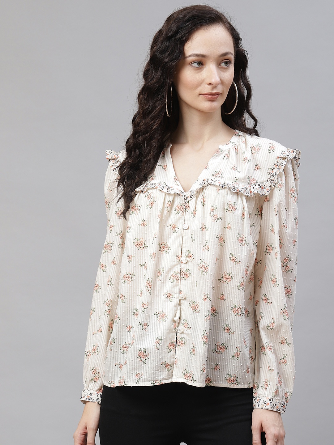 

Marks & Spencer Cream-Coloured Bishop Sleeves Blouson Top