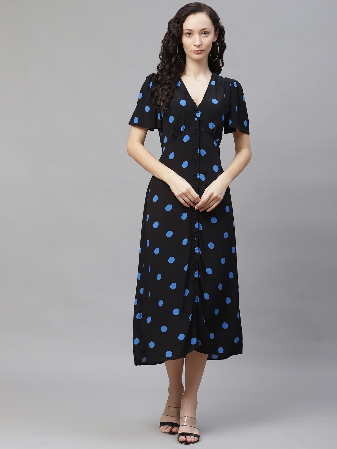 

Marks & Spencer Black & Blue A-Line Midi Dress