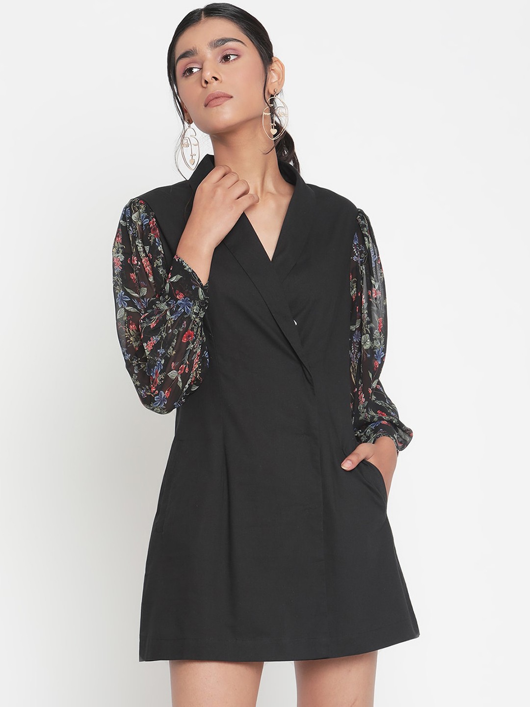 

The Vanca Black Floral A-Line Dress