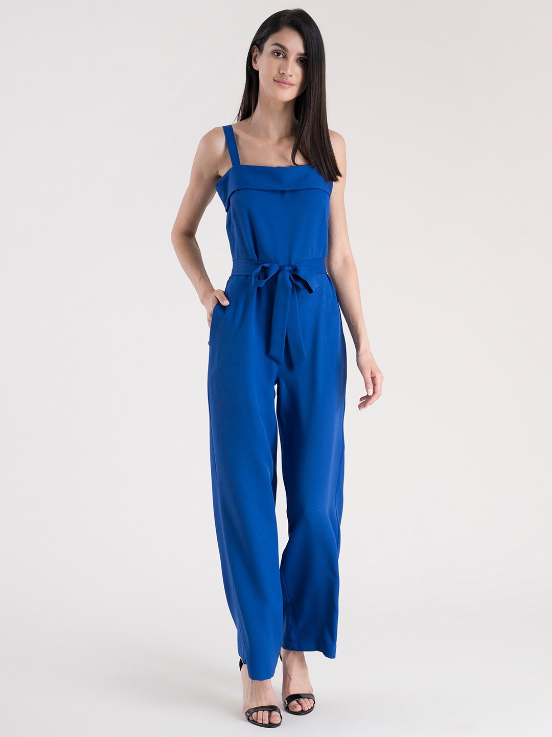 

FableStreet Women Blue Polyester Solid Basic Jumpsuit