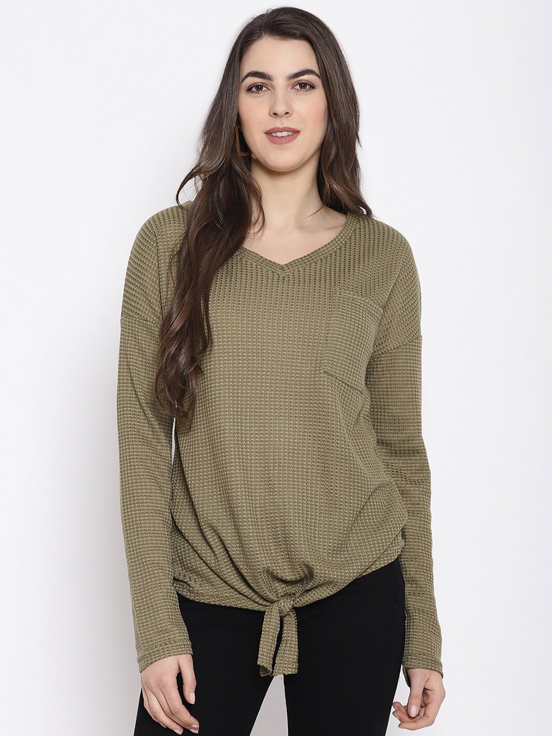 

iki chic Women Green Regular Top with Tie Ups