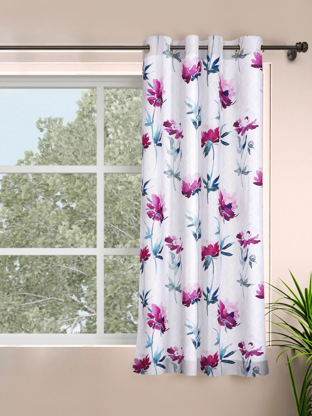 

ROSARA HOME White & Pink Floral Printed Single Window Curtain