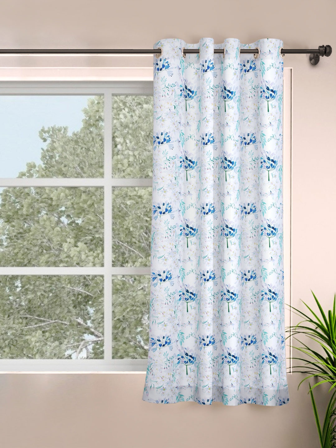 

ROSARA HOME Off White & Blue Floral Printed Single Window Curtain