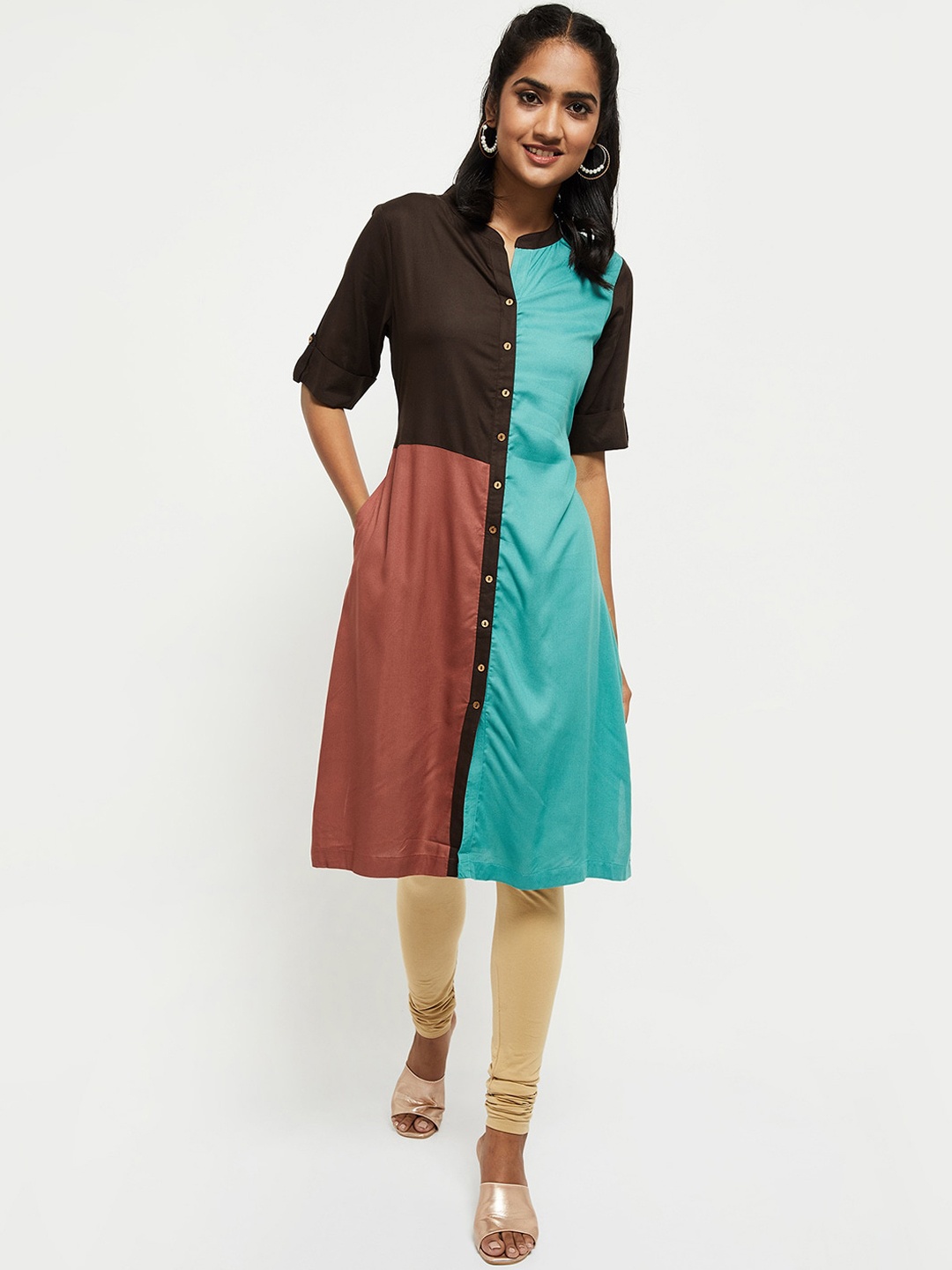 

max Women Multi-coloured Colourblocked Thread Work Kurta