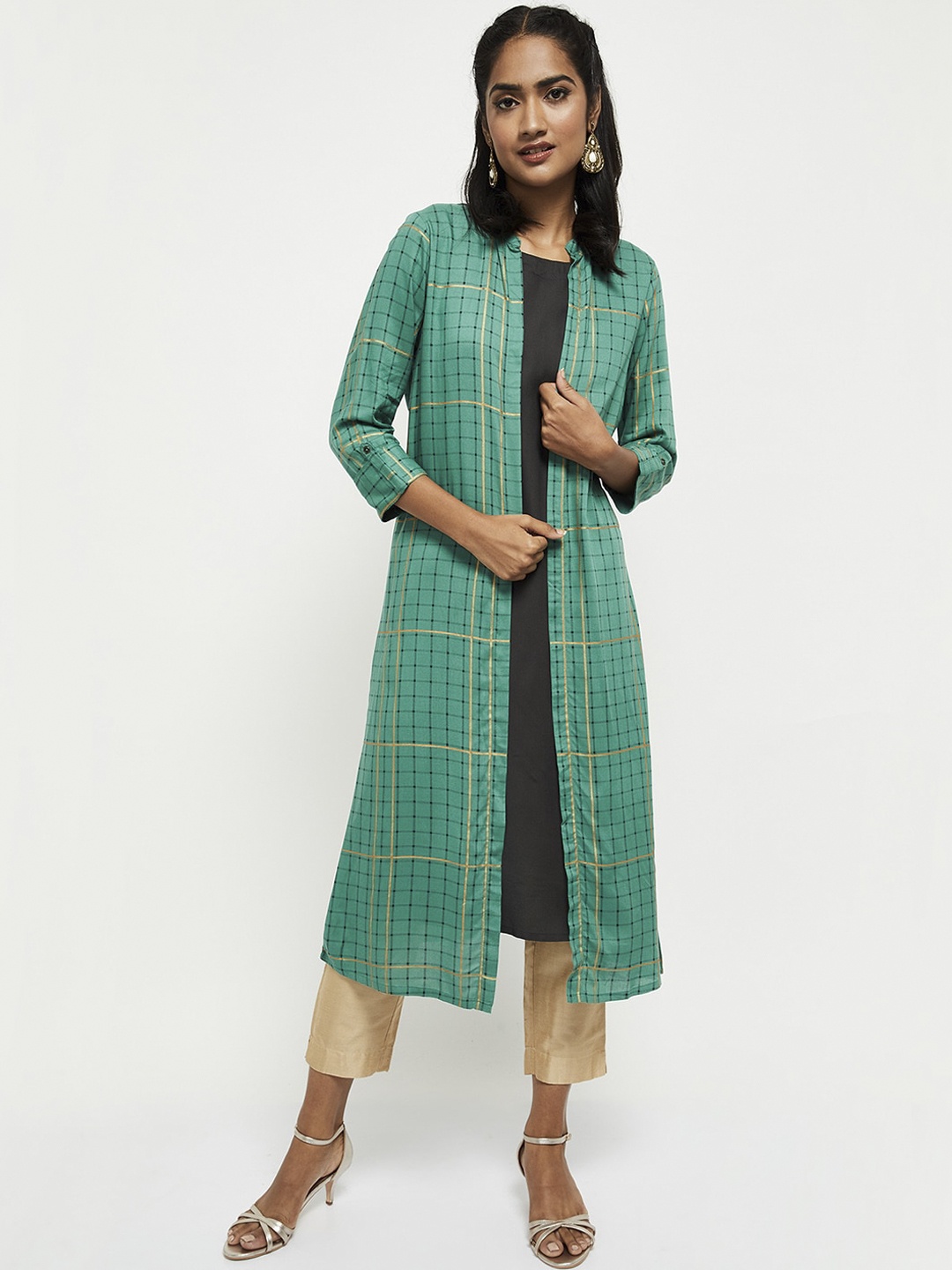 

max Women Green Checked Kurta