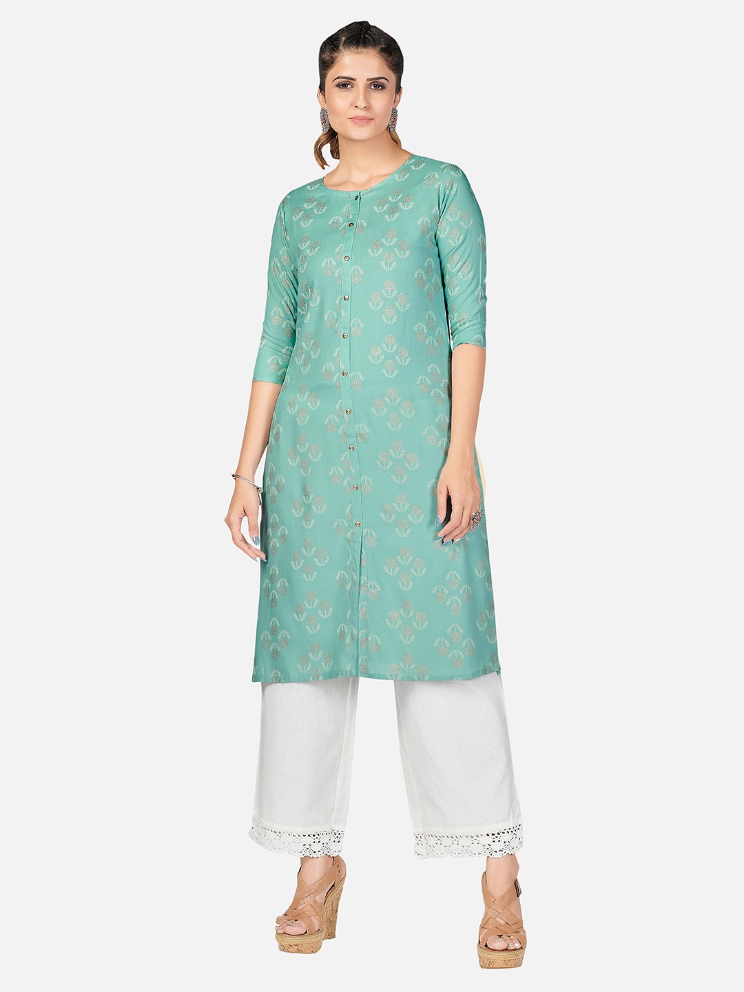 

Vbuyz Women Turquoise Blue Floral Printed Kurta