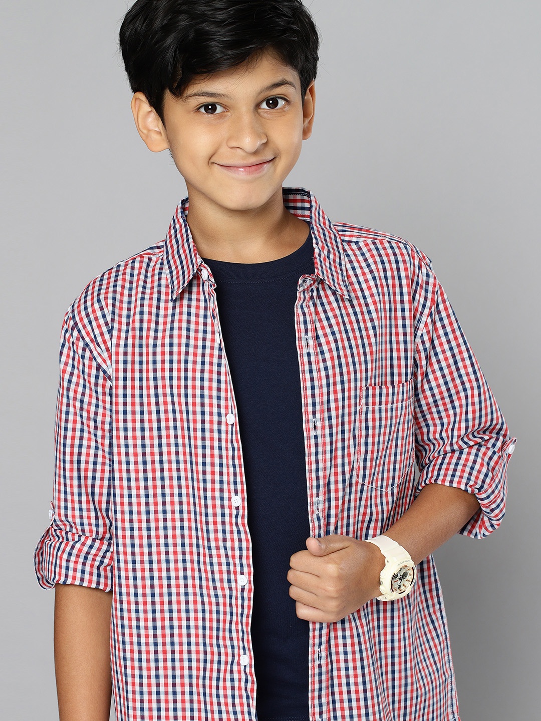 

YK Boys Red & White Micro Checked Casual Shirt