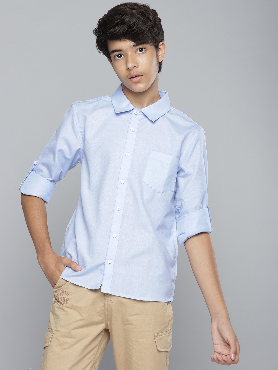 

YK Boys Blue Solid Casual Shirt