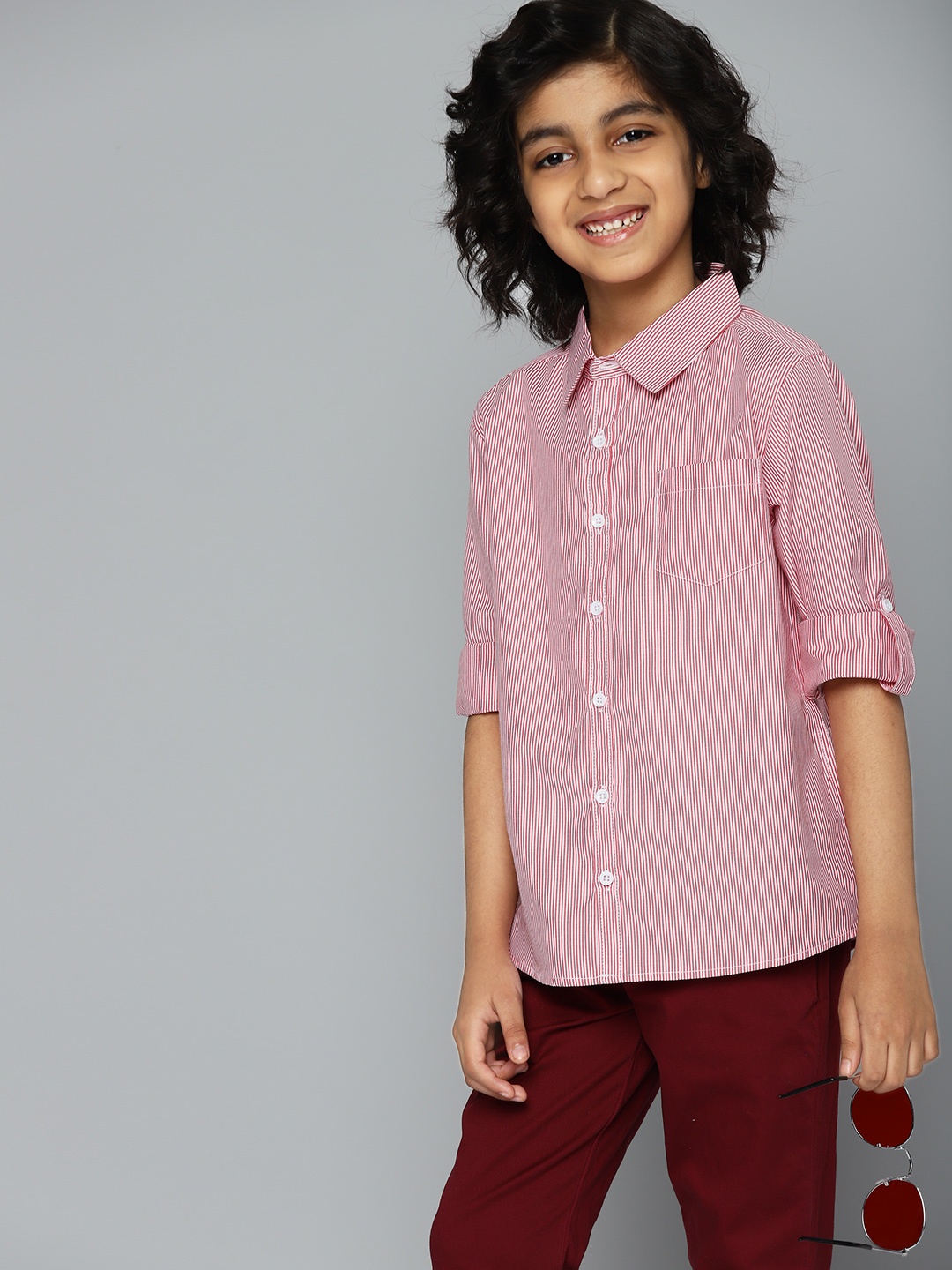 

YK Boys Pink & White Pinstriped Casual Shirt