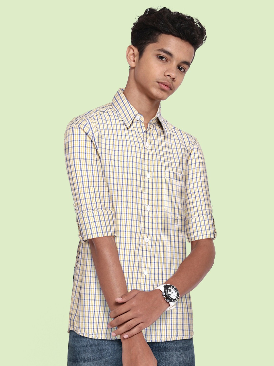 

YK Boys White & Yellow Checked Casual Shirt
