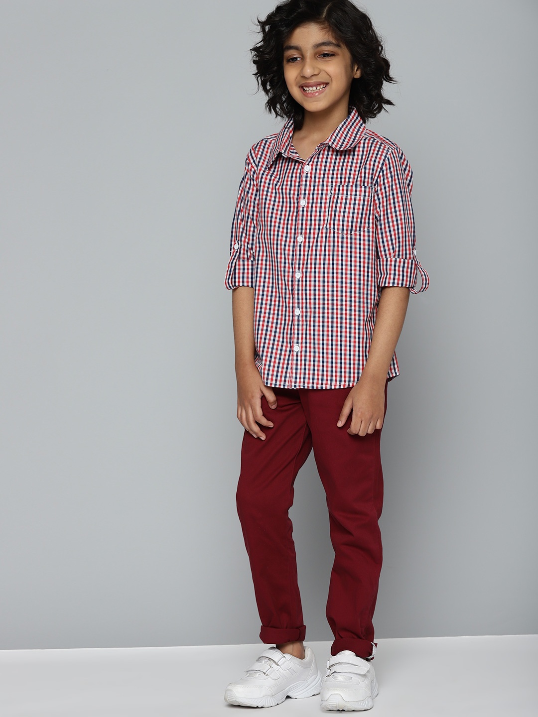 

YK Boys Red & Navy Blue Checked Casual Shirt