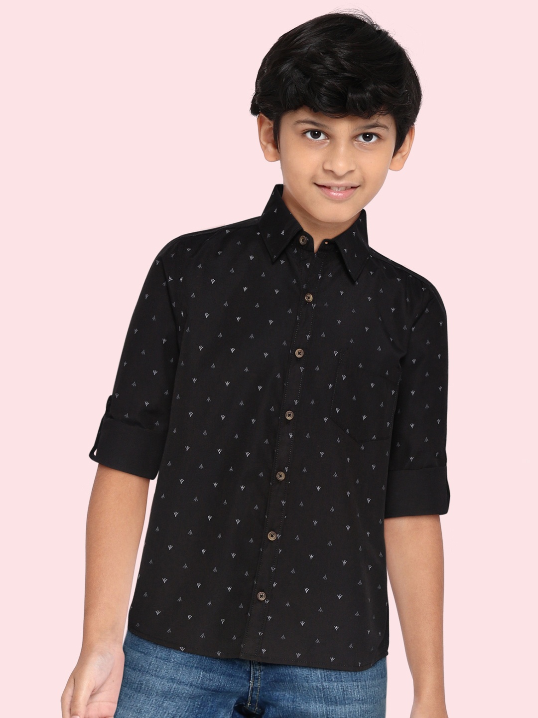 

YK Boys Black & Grey Geometric Printed Casual Shirt