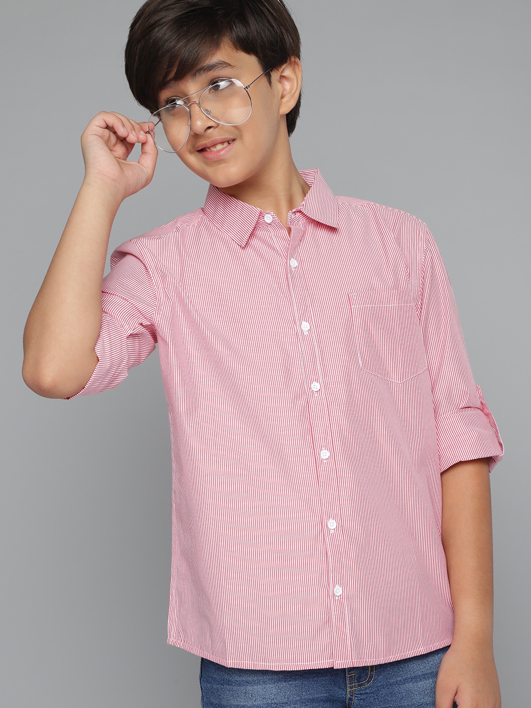 

YK Boys Pink & White Pinstriped Casual Shirt