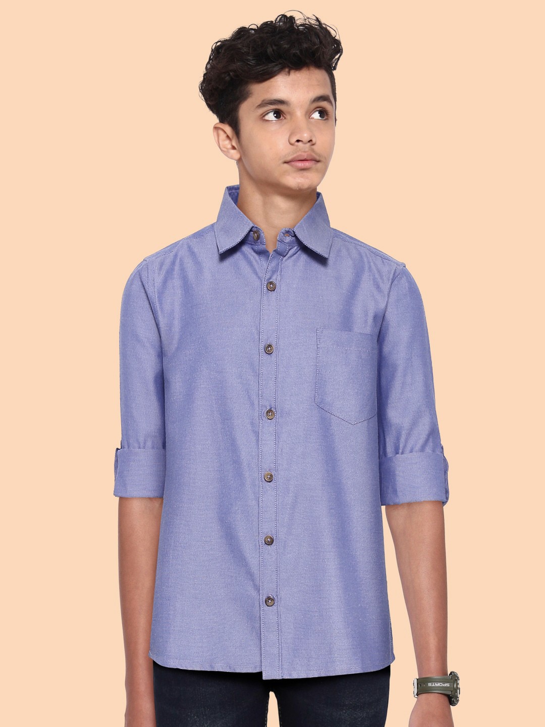 

YK Boys Blue Solid Cotton Casual Shirt
