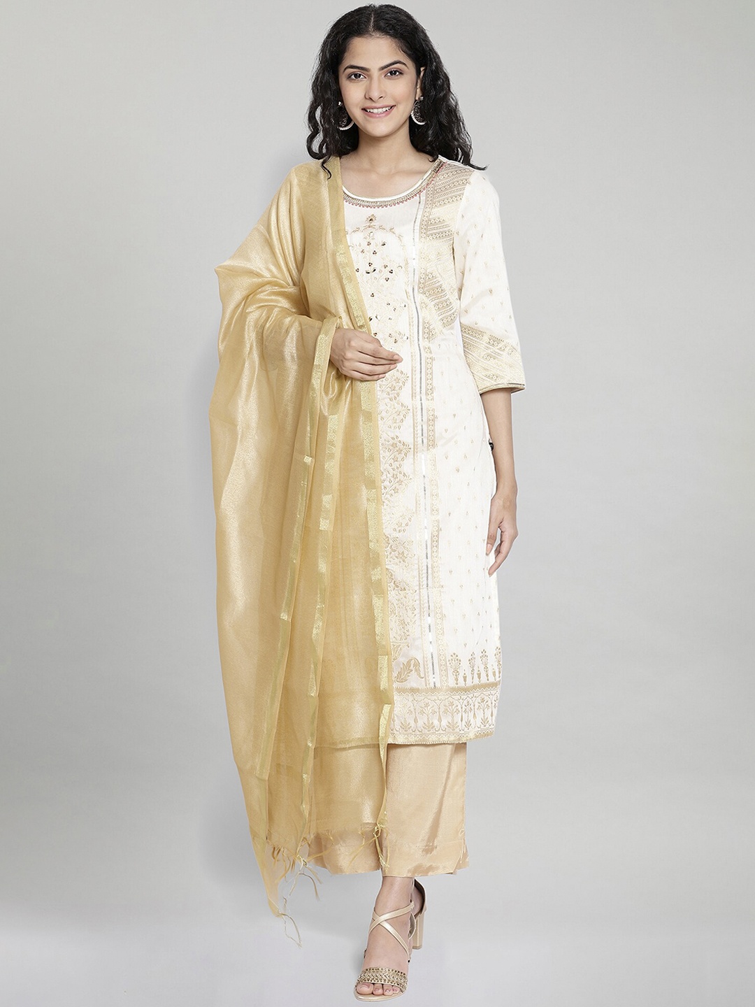 

AURELIA Women White Ethnic Motifs Printed Kurta with Trousers & With Dupatta