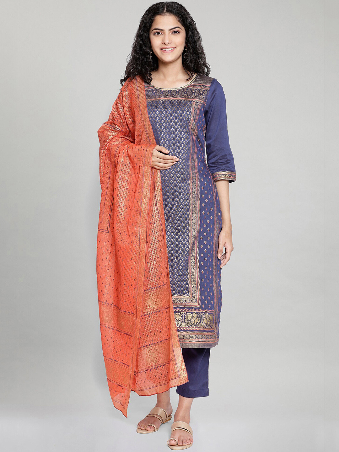 

AURELIA Women Blue Panelled Kurta with Trousers & With Dupatta