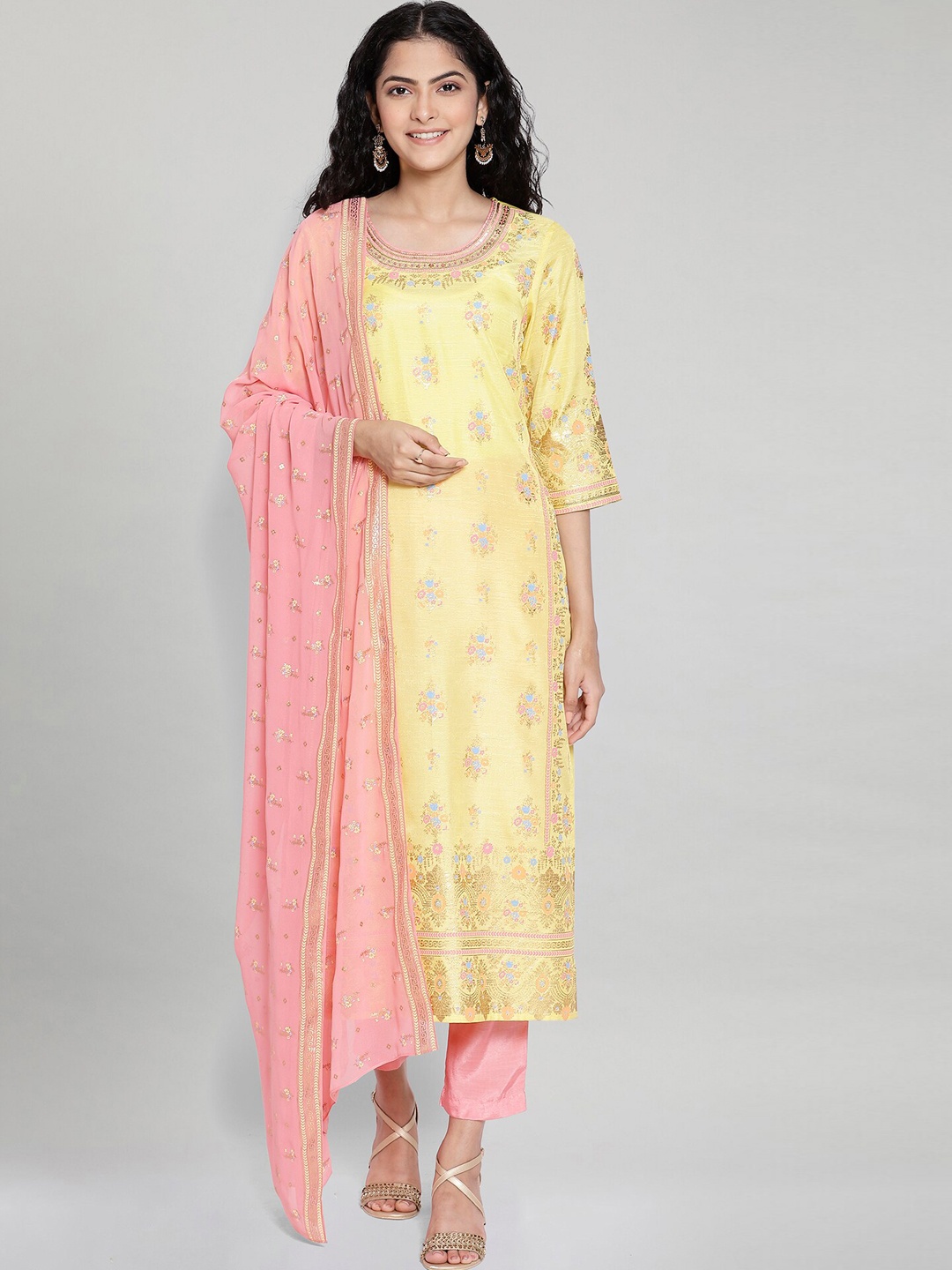 

AURELIA Women Yellow Ethnic Motifs Printed Kurta with Trousers & With Dupatta