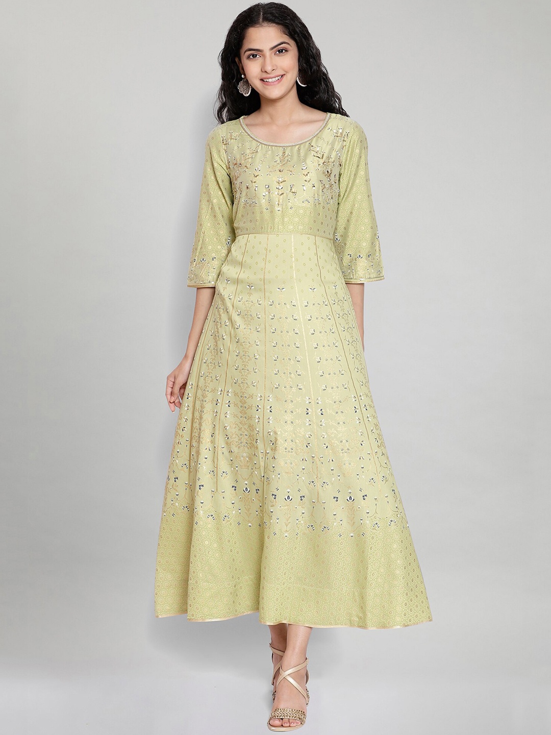 

AURELIA Green Ethnic Motifs Printed Ethnic A-Line Maxi Dress