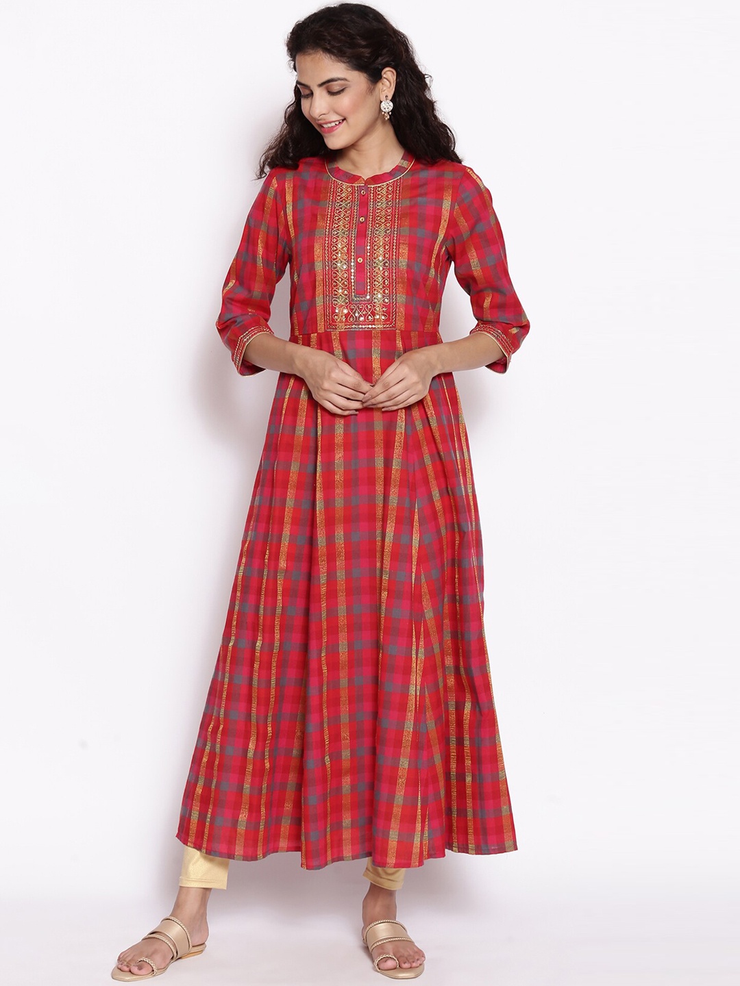 

AURELIA Women Red Printed Anarkali Kurta