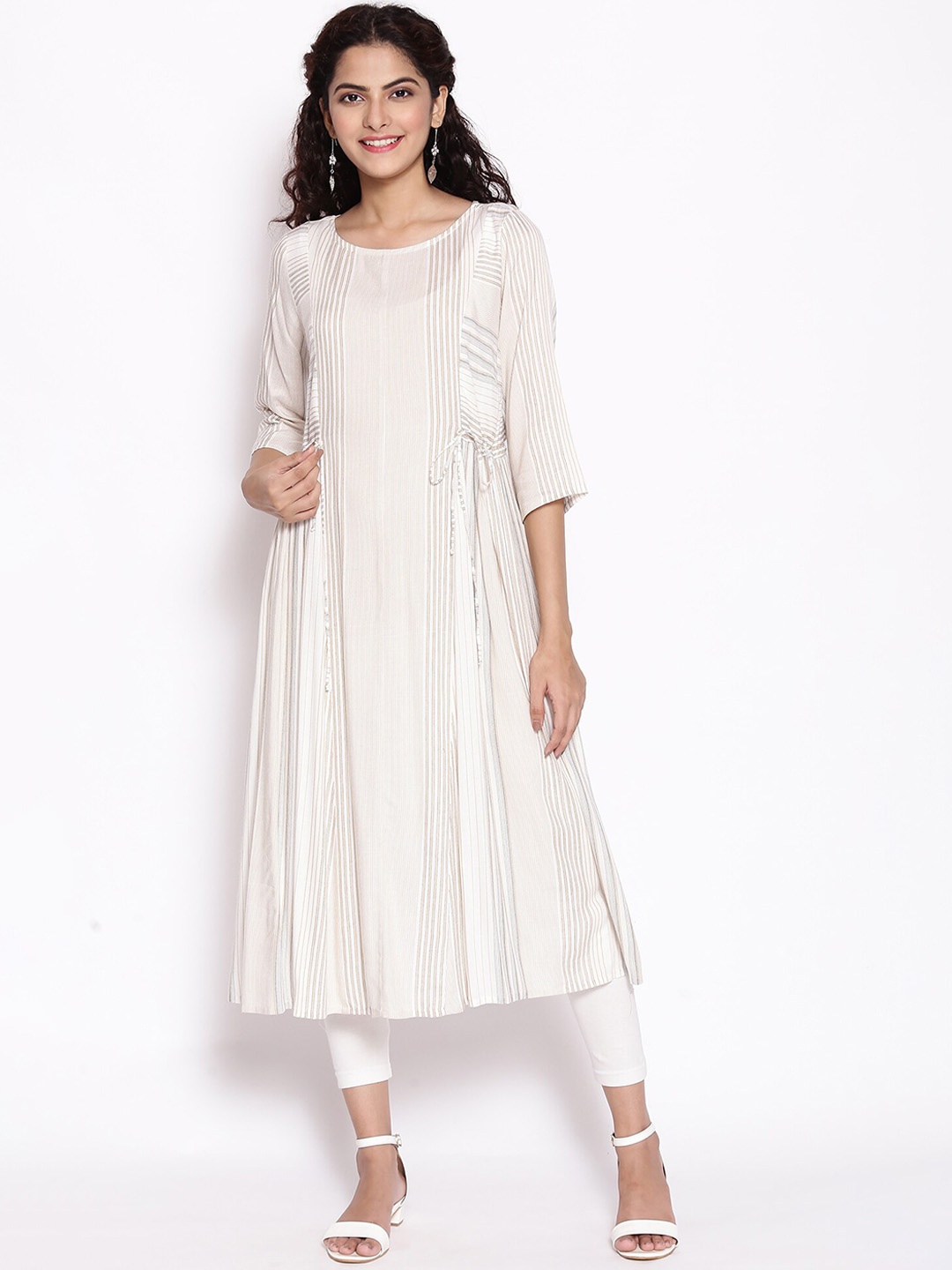 

AURELIA Women White Striped Kurta