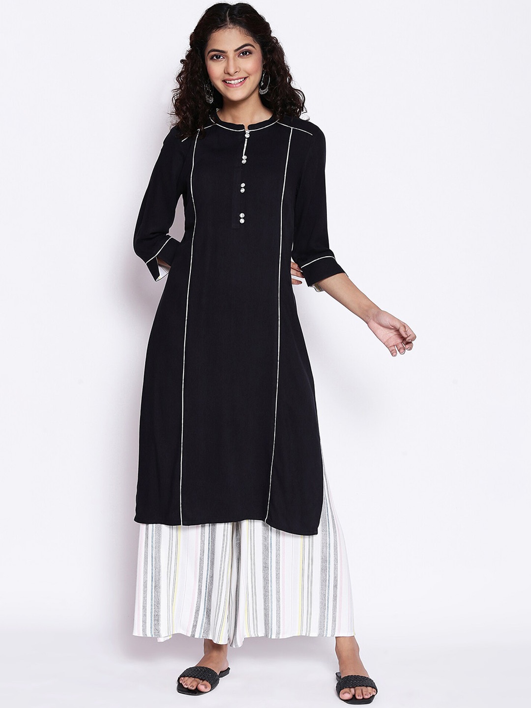 

AURELIA Women Black Panelled Kurta with Palazzos