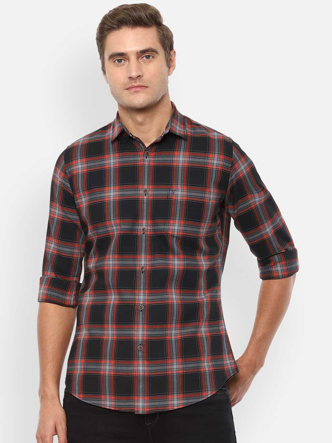 

VAN HEUSEN DENIM LABS Men Black Slim Fit Opaque Checked Casual Shirt
