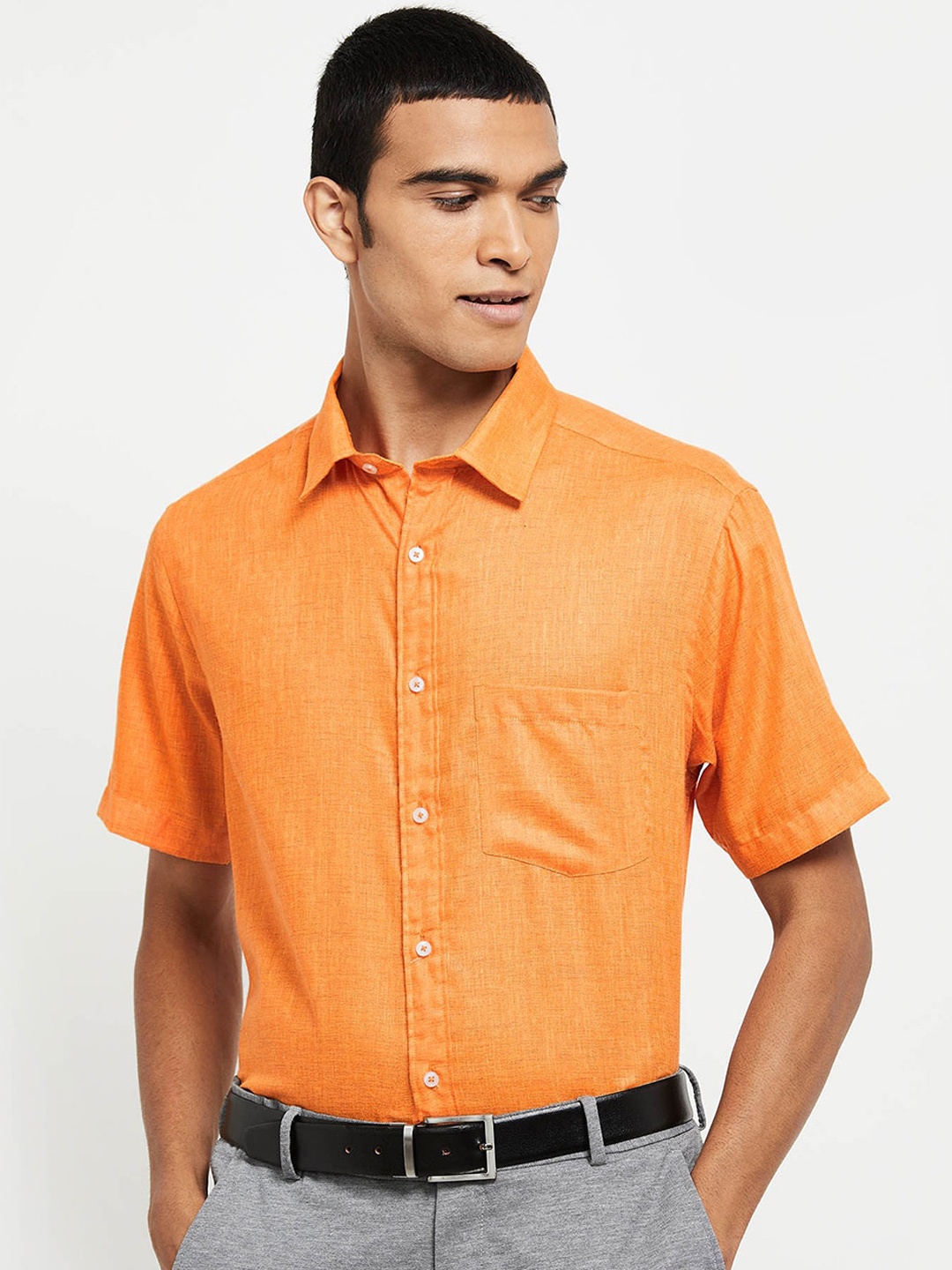 

max Men Orange Opaque Formal Shirt