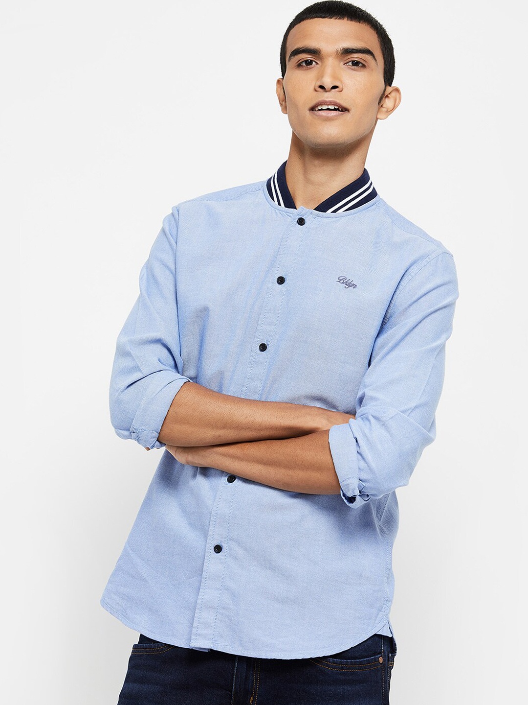

max Men Blue Opaque Cotton Casual Shirt