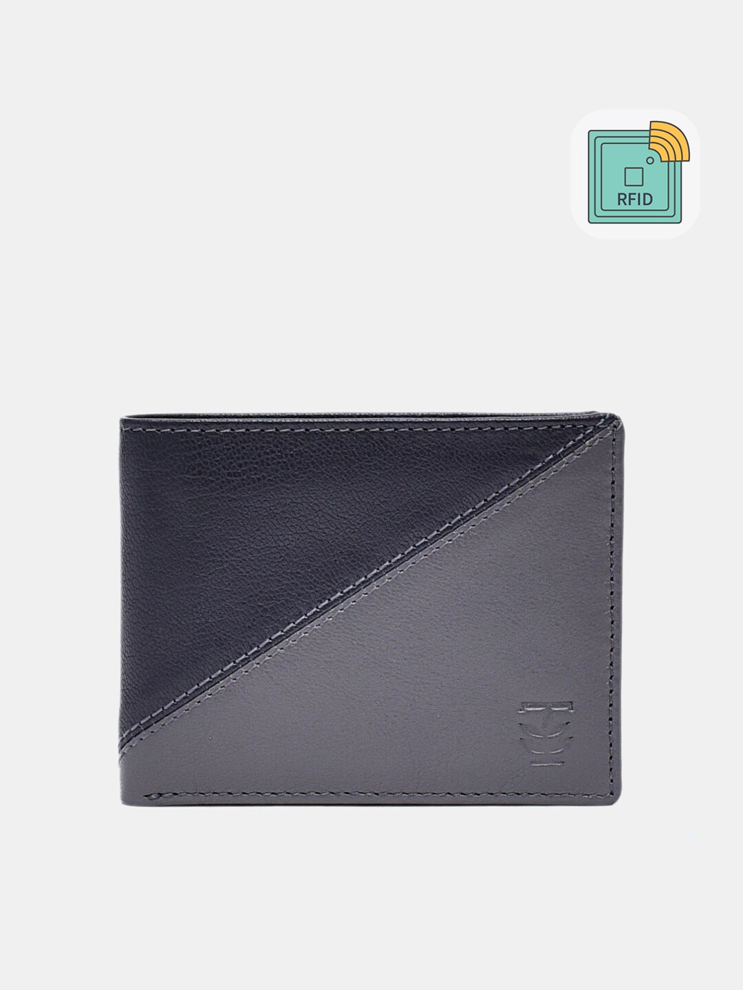 

TRENDERS Men Blue & Grey Colourblocked Leather Two Fold Wallet