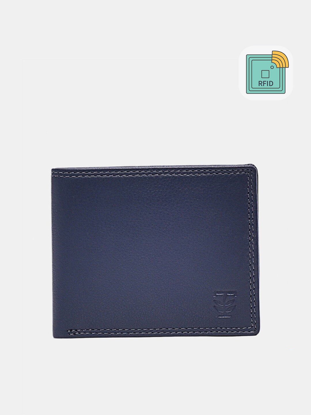

TRENDERS Men Navy Blue Solid Leather Two-Fold Wallet