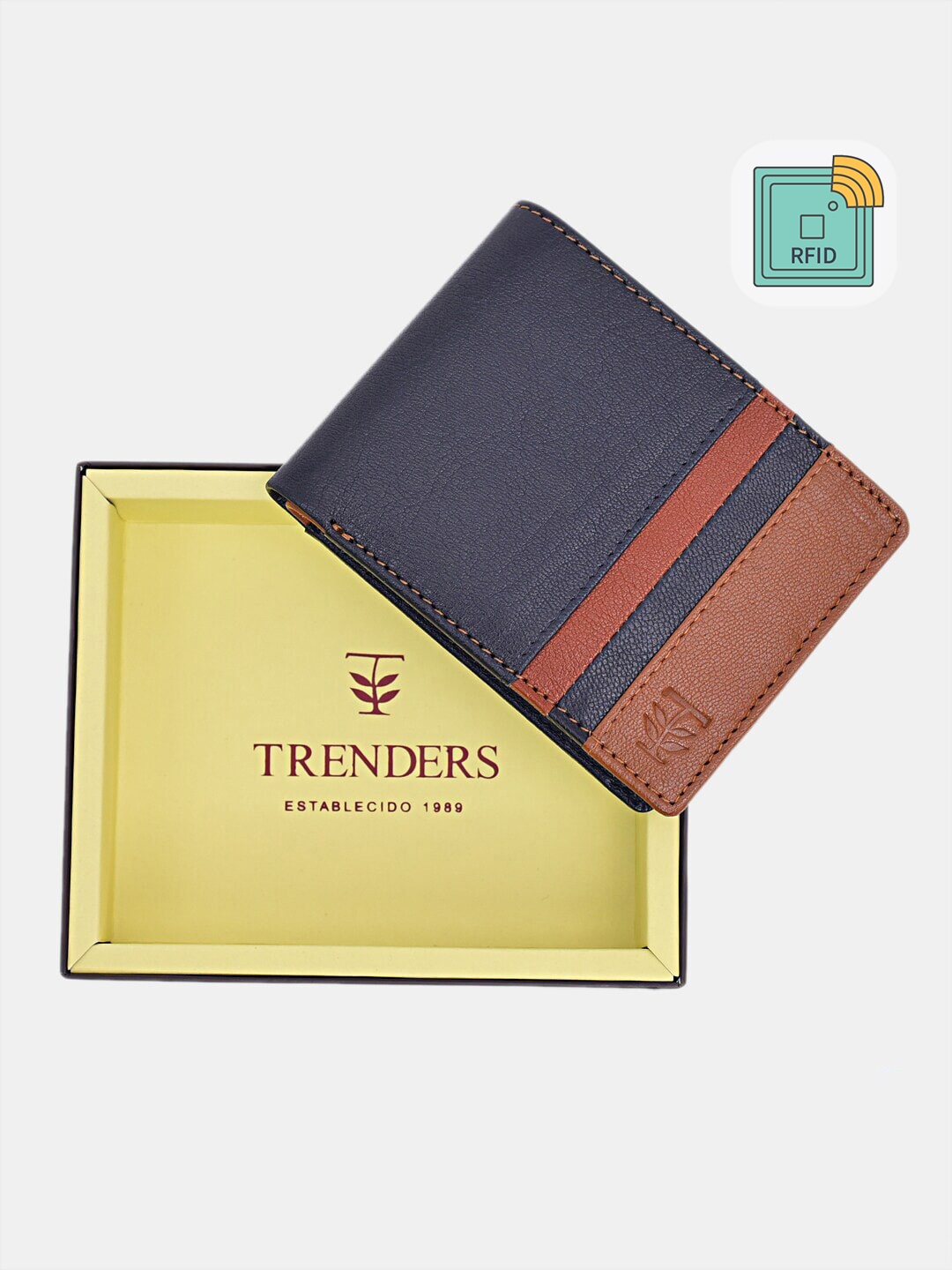 

TRENDERS Men Blue & Red Colorblocked Leather Wallet