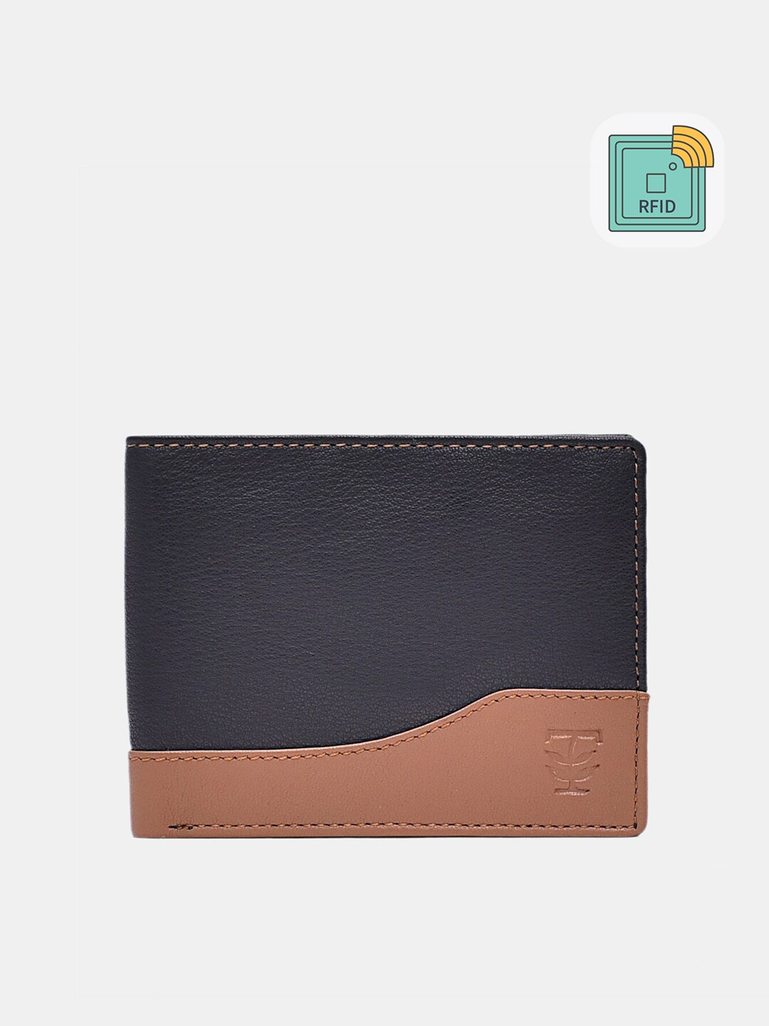 

TRENDERS Men Black & Brown Colourblocked Leather Two Fold Wallet