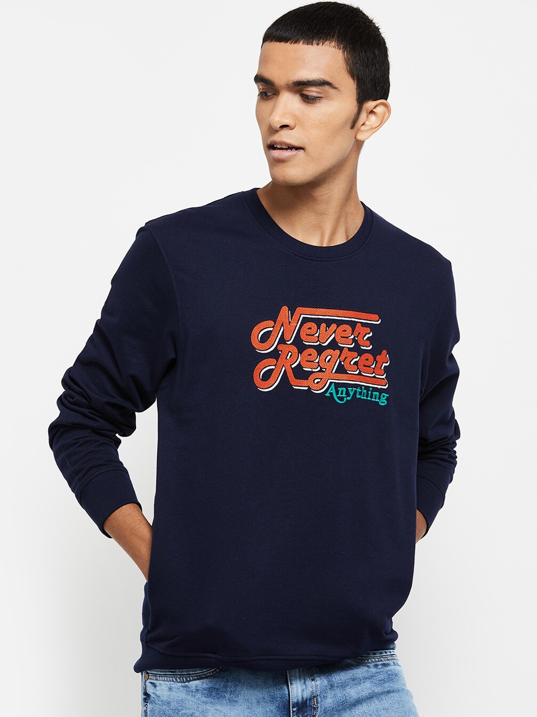 

max Men Blue Printed Sweatshirt