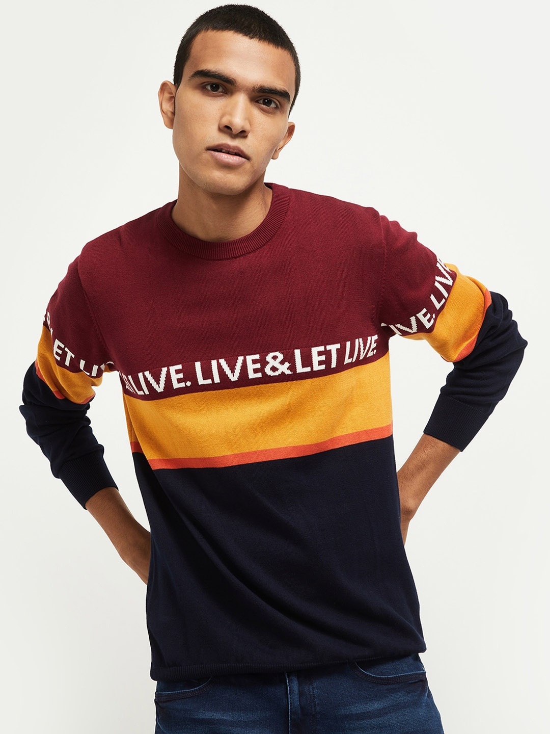 

max Men Red Colourblocked Sweatshirt
