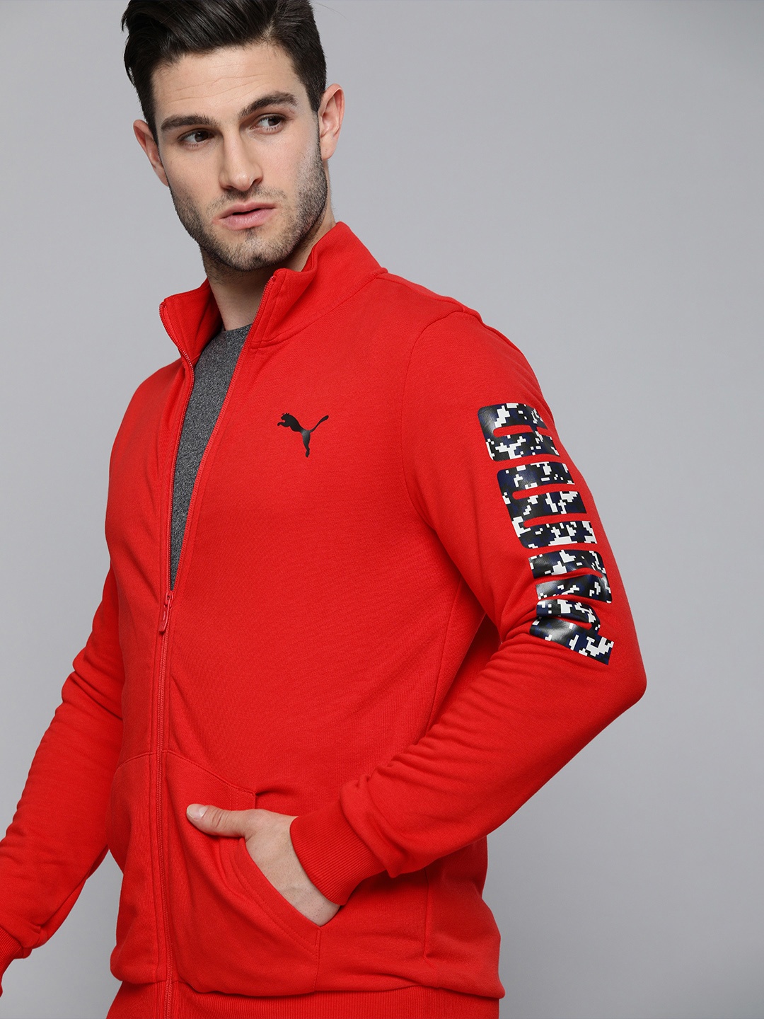 

Puma Men Red Printed Slim Fit Sporty Track Jacket